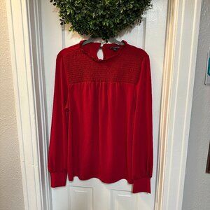 Adrianna Papell Pink Long Sleeved Ruffle Neck Blouse-Large